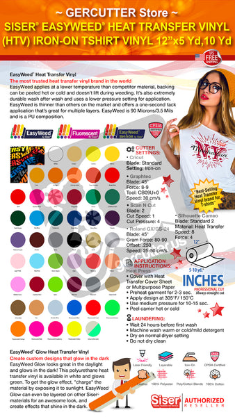 SISER EasyWeed Heat Transfer Vinyl for T Shirts 15 x 1 Yds - 39 great  Colors