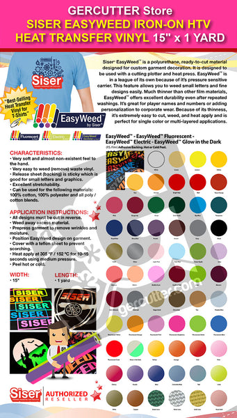 SISER HTV EasyWeed Heat Transfer Vinyl for T Shirts 15 x 1 and 15 x 3  Yards
